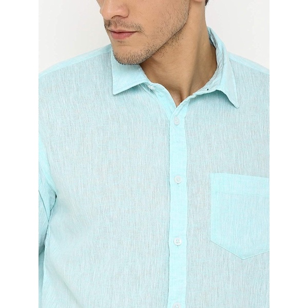 Preloved British India Light Turquoise Linen Shirt Men