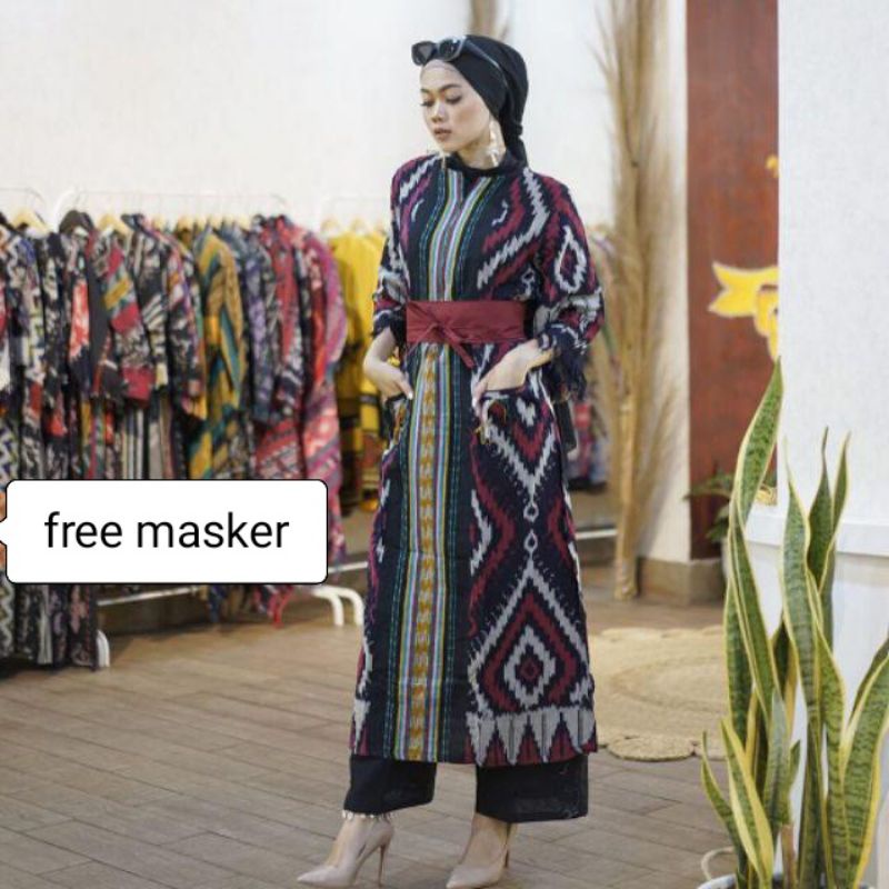 Dress tenun - Baju tenun - Dress Ethnic- Baju kondangan - Free masker