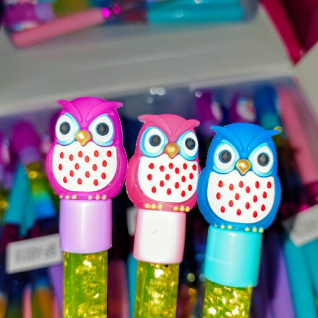 

Pulpen gel fancy Glitter air OWL BP-A8018 karakter murah atk grosir indo