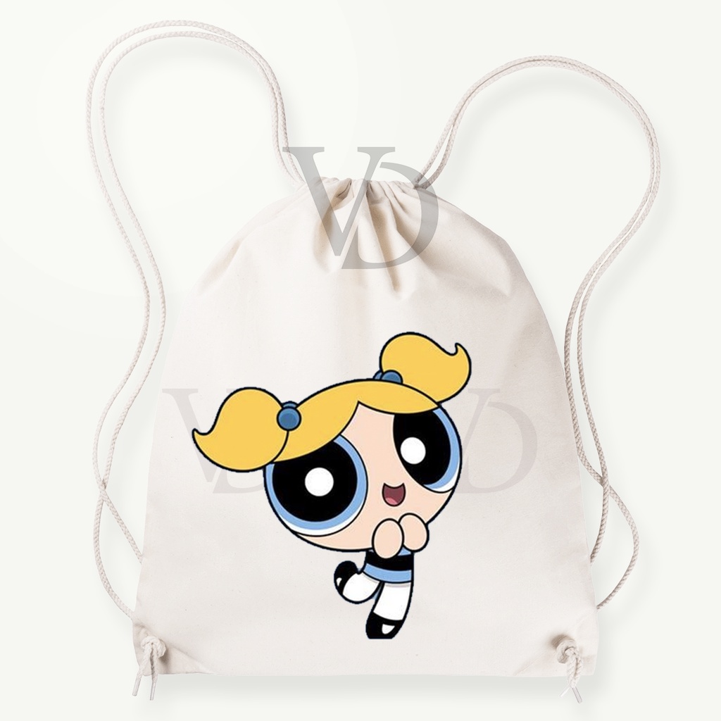 Tas Serut kanvas motif  powerpuff girls / tas gendong