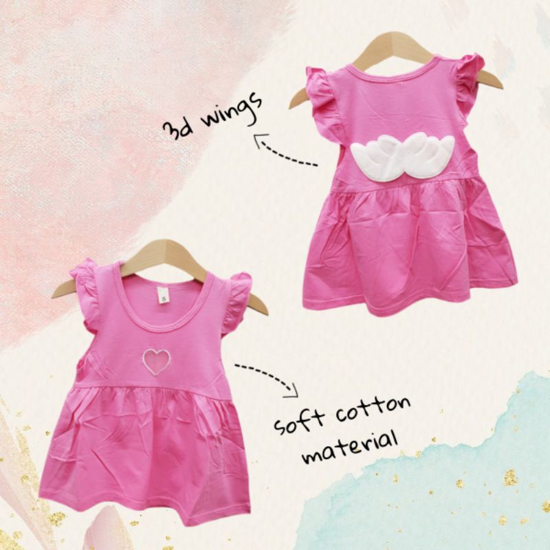 3d wing dress / dress casual anak bayi perempuan / gaun baby sayap hati love heart kaos katun adem