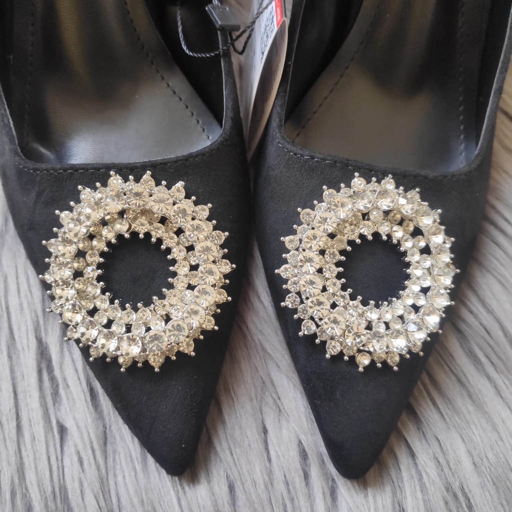 SEPATU WANITA ZS-3529 JEWEL TRIM HEELED SHOES HEELS 9 CM BLACK