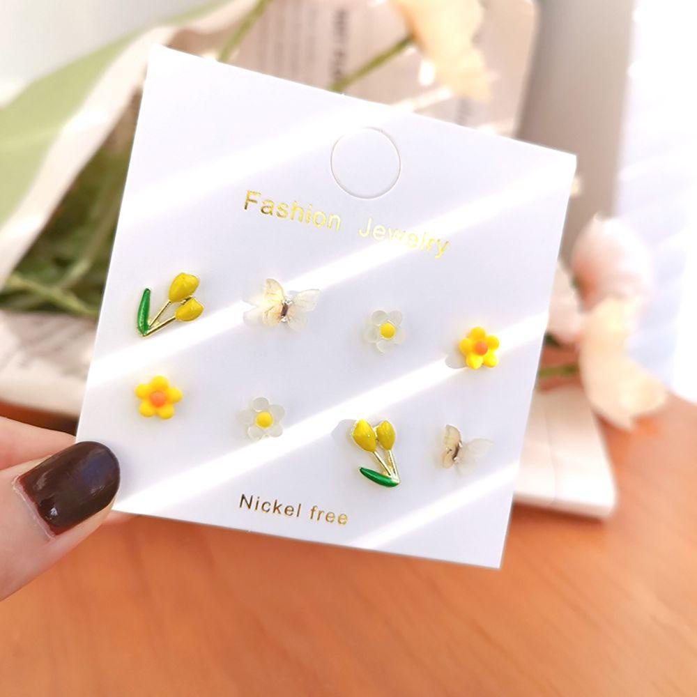 NICKOLAS1 Set Anting Bunga Temperamen Manis Kupu-Kupu Tulip Gadis Alloy Anting Gaya Korea