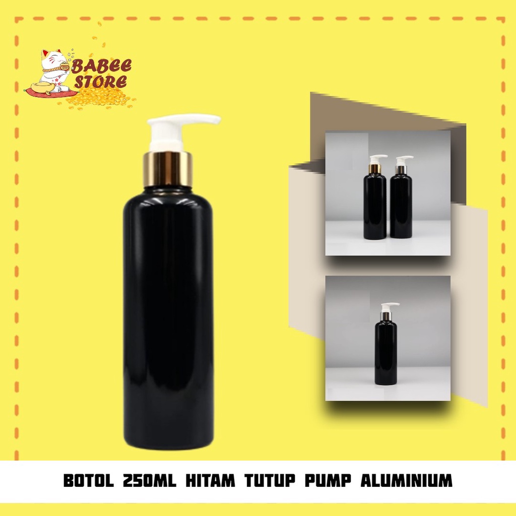 BOTOL PLASTIK 250ML HITAM BENING TUTUP PUMP TREATMENT GOLD N24 FULL COVER / BOTOL ISI ULANG KOSMETIK