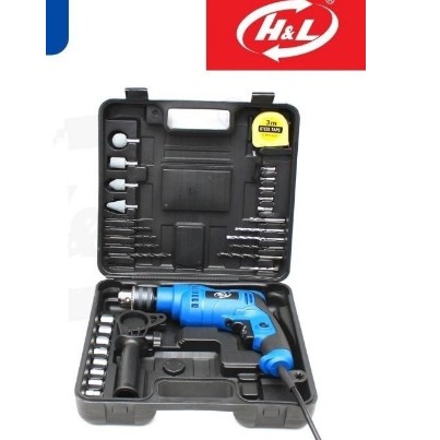 GARANSI PROMO !! Koper Mesin Bor Listrik Set H&amp;L 13 mm Impact Drill Box Komplit HL913 TEMBOK BESI BETON modern