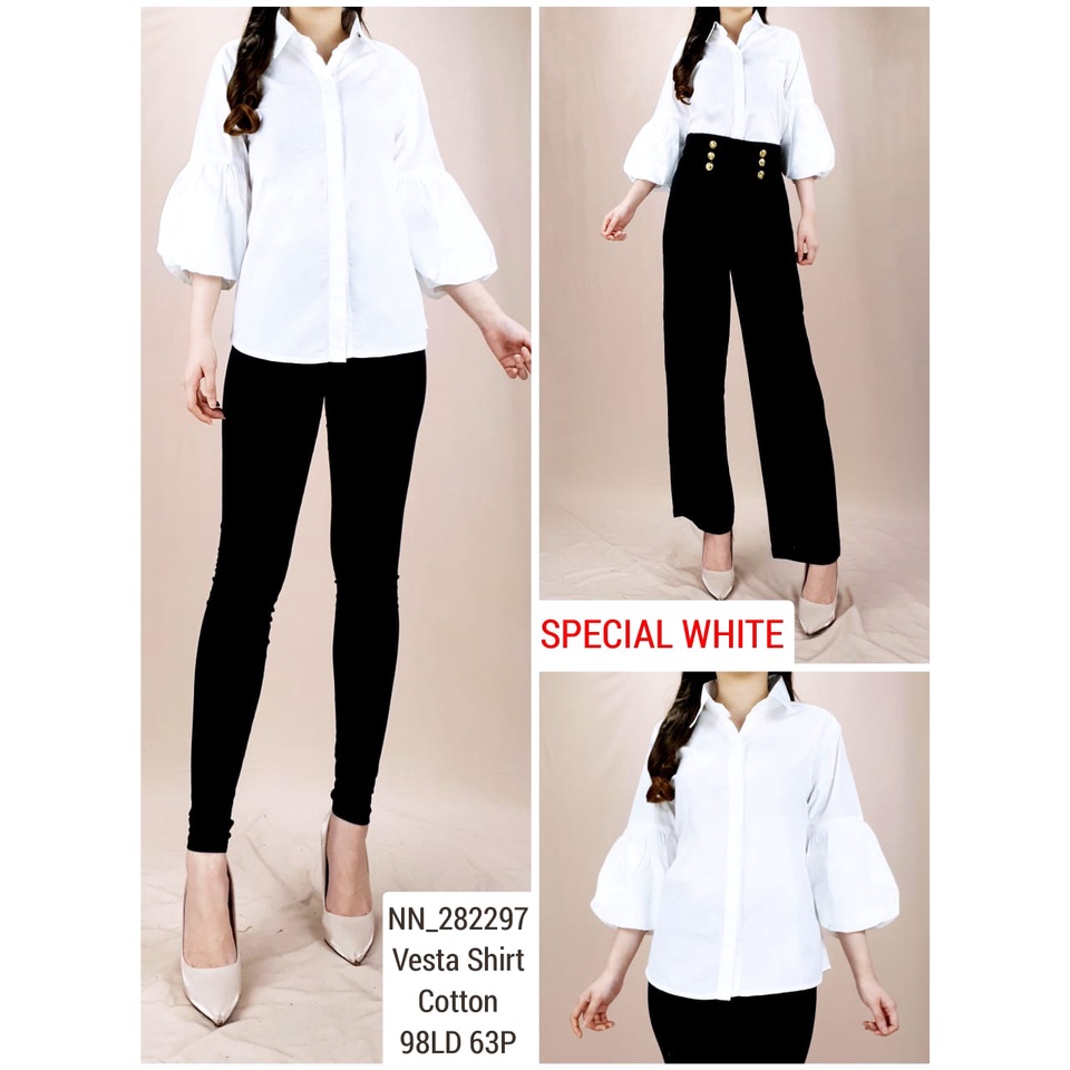 BLOUSE ELIKA WHITE COTTON BALLOON SLEEVE / ATASAN WANITA PUTIH TANGAN BALON