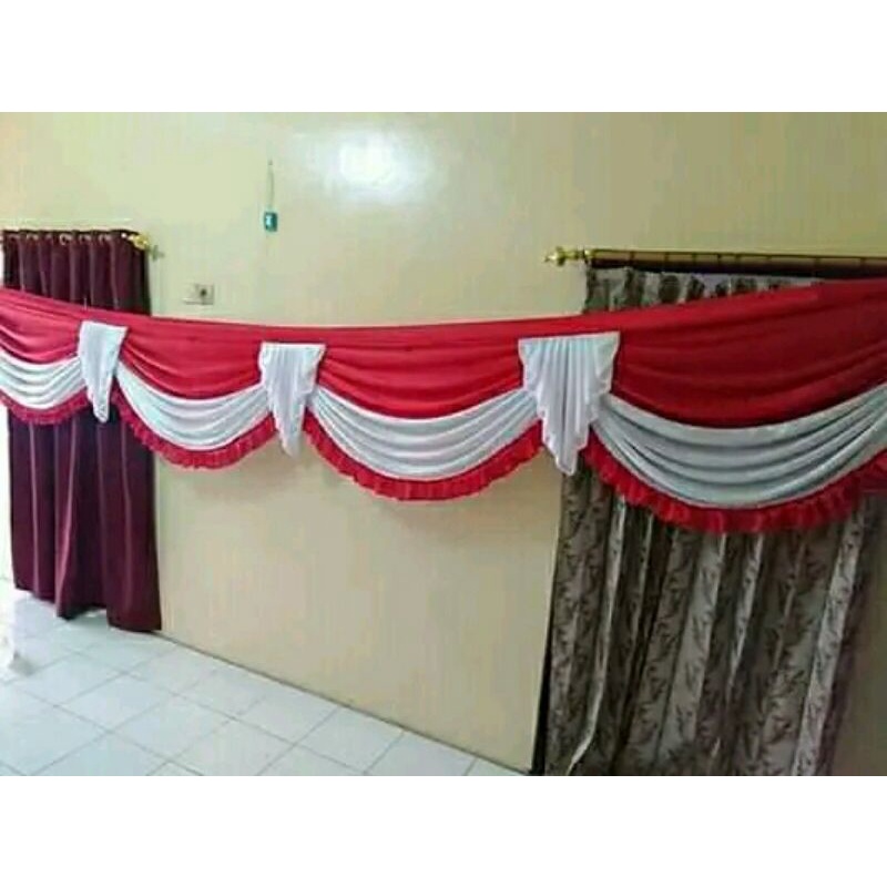 rumbai tenda paket 10meter warna merah cabe kombinasi putih