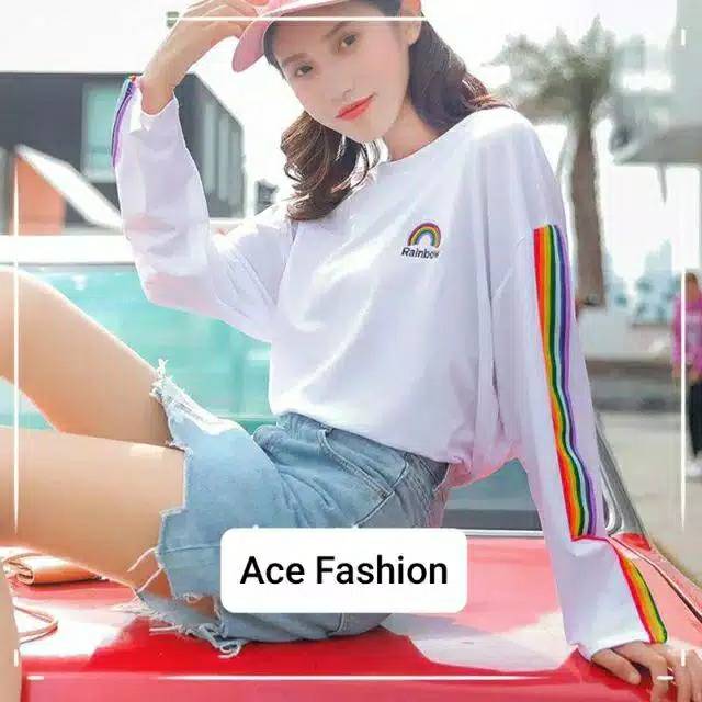 Sweater pelangi babyterry tebal ( list asli + Sablon timbul)