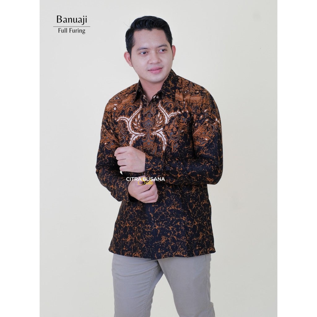 BANUAJI Kemeja Batik Pria Lengan Panjang Full Furing Bahan Katun Halus Sragenan