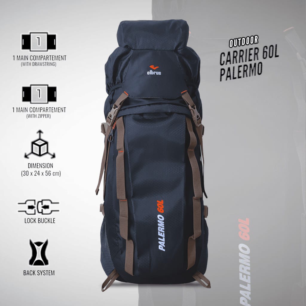 Tas Carrier Gunung 60L - Ransel Hiking Trekking - Outdoor Backpack / Daypack - Free Rain Cover