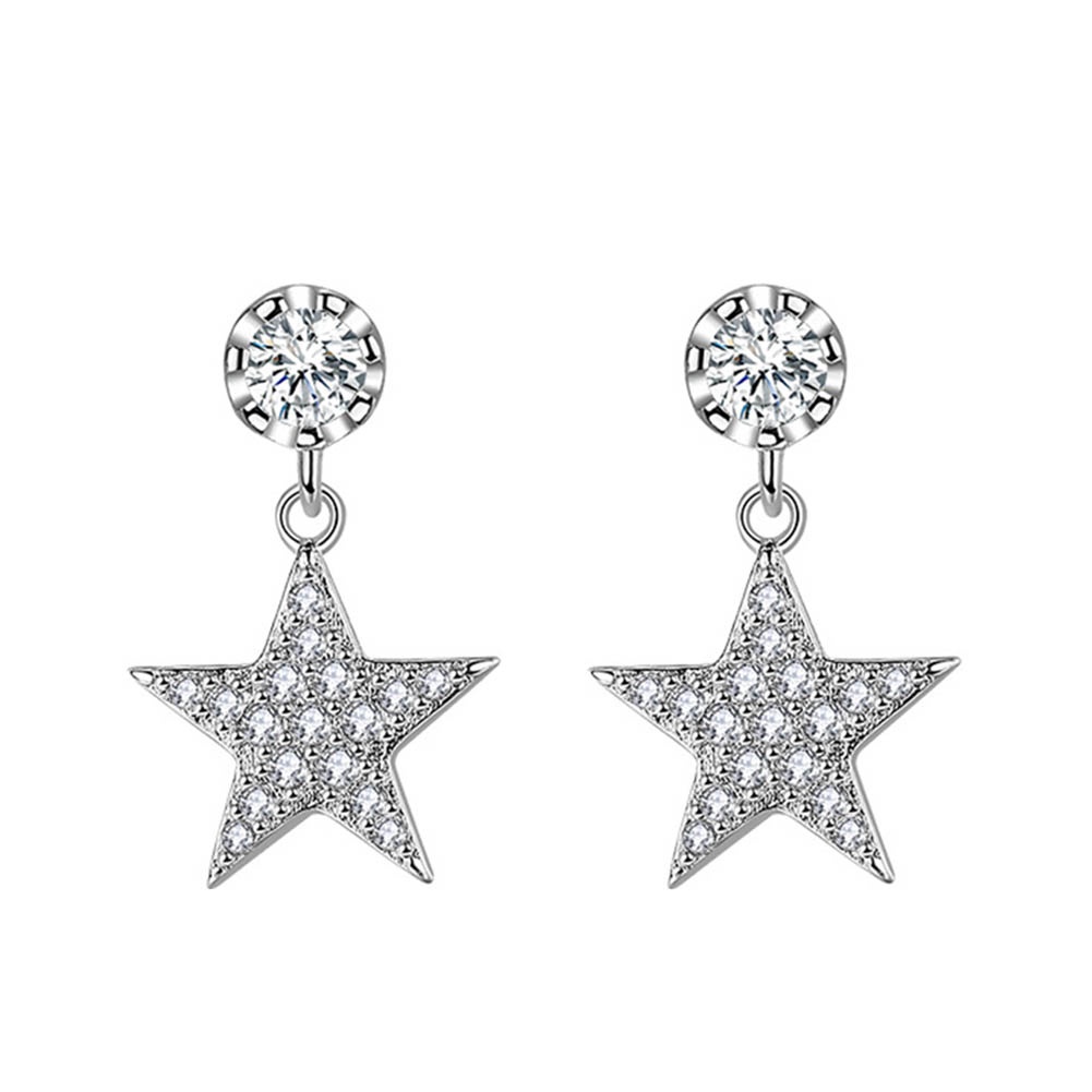 Hu Hu Hu Hu Hu Alat Bantu Pasang Kacamata♡ Anting Tusuk Gantung Wanita Desain Bintang Hias Cubic Zirconia Untuk Hadiah