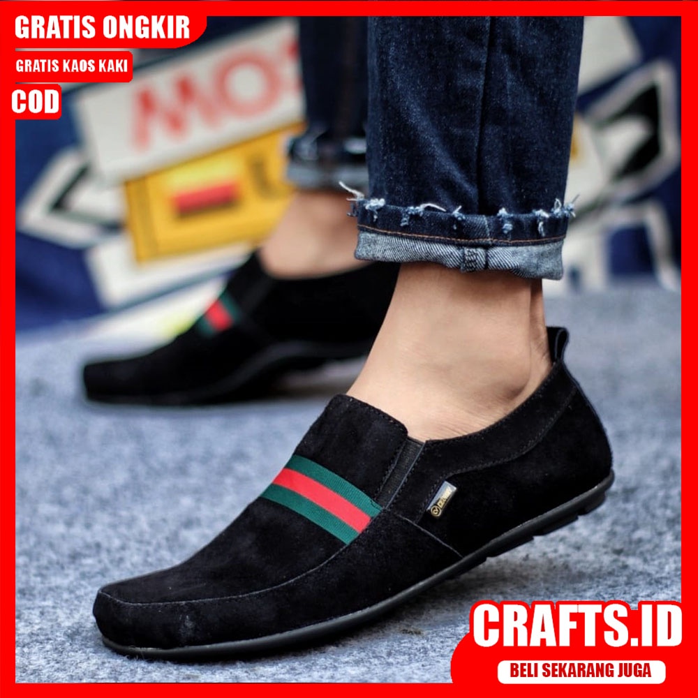 CRAFTS X YOMI Sepatu Slip on Pria Sepatu Pria Casual Kulit Asli Suede Sepatu Kerja Kantor Kondangan Cowo/Cowok Sepatu Kasual Santai Gaya Keren Kekinian Terbaru Murah Terlaris