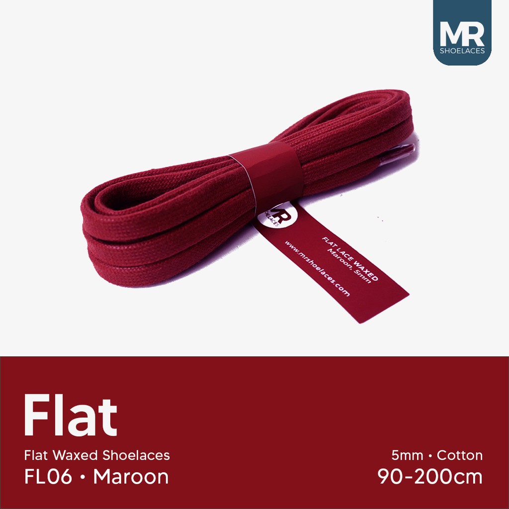 MR Shoelaces FL06 Maroon (Marun) Tali Sepatu Lilin 5mm Gepeng Flat Pipih (Waxed Laces) 90cm 100cm 120cm 150cm 180cm 200cm (Waxed Laces) - Premium Shoelace