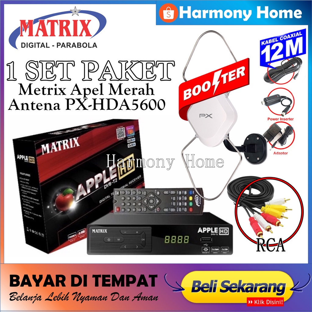 Jual Paket Set Top Box Tv Digital METRIX MERAH + Antena PX HDA5600 DVB T2 EWS UHF HD / Set
