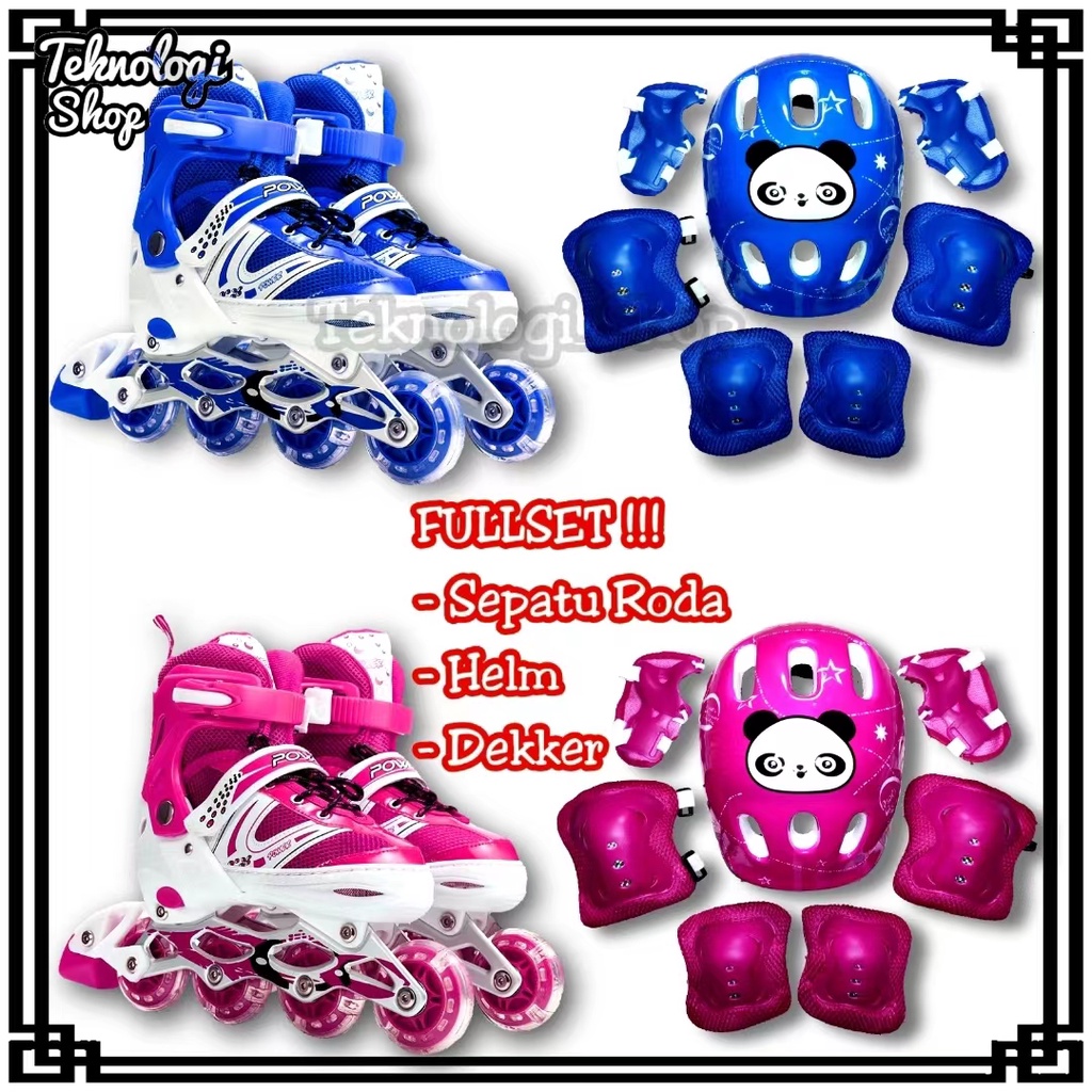 Sepatu Roda Anak Power Inline Skate FULLSET / Sepatu Roda + Helm + Dekker / FREE Tas Dan Set Baut