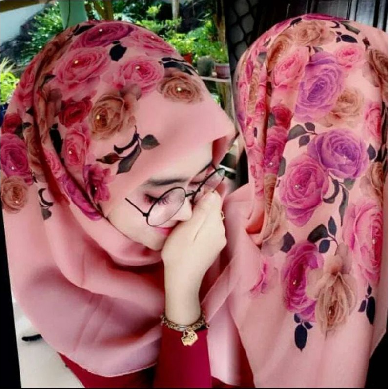 JILBAB SEGIEMPAT | MOTIF PRINTING BUNGA | BELLA SQUARE PRINTING BUNGA MAWAR