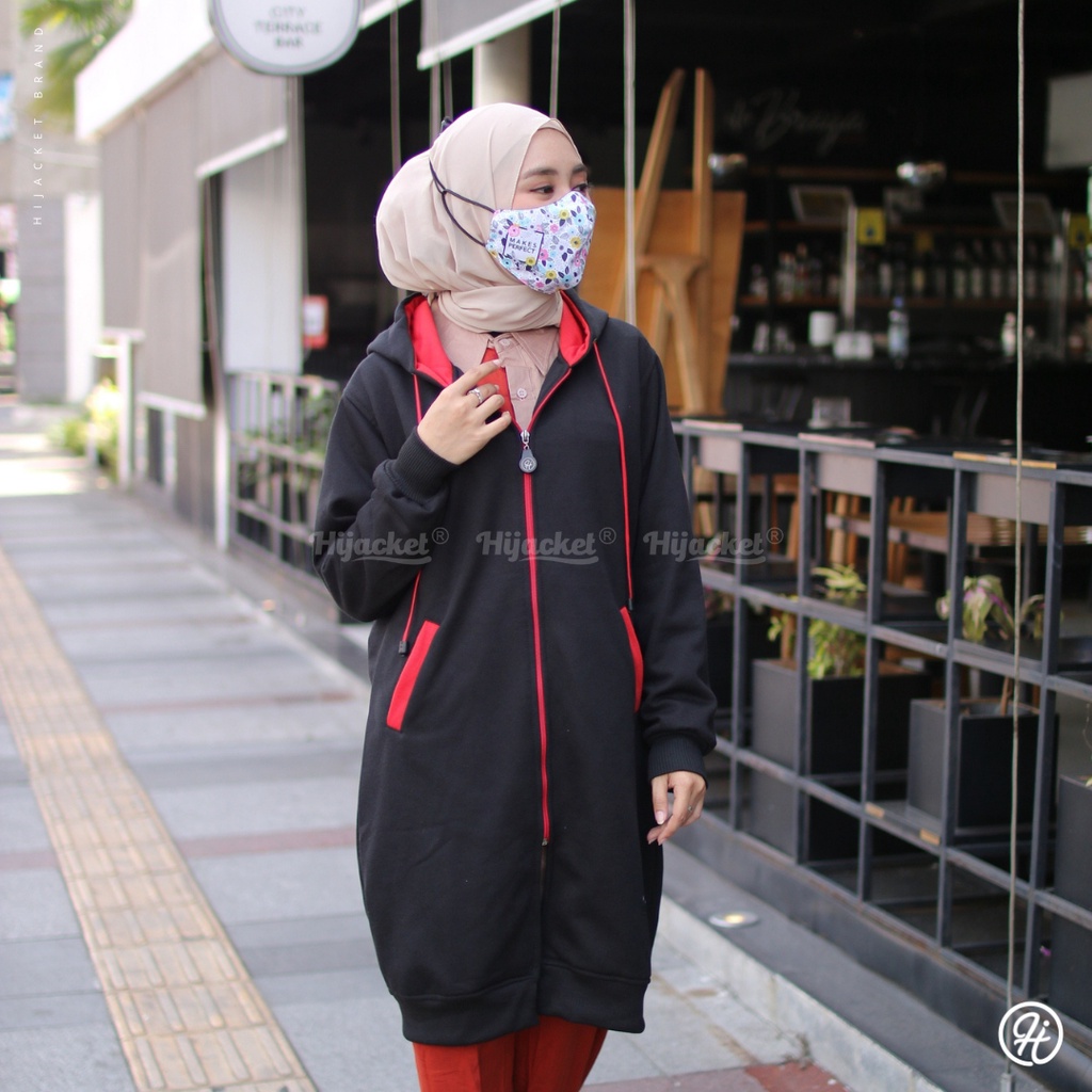 (BEST SELLER) Jaket Sweater Wanita Muslimah Hijab - Hijacket Basic Hijaber Original Panjang Hijaket-Hitam (Best Seller)