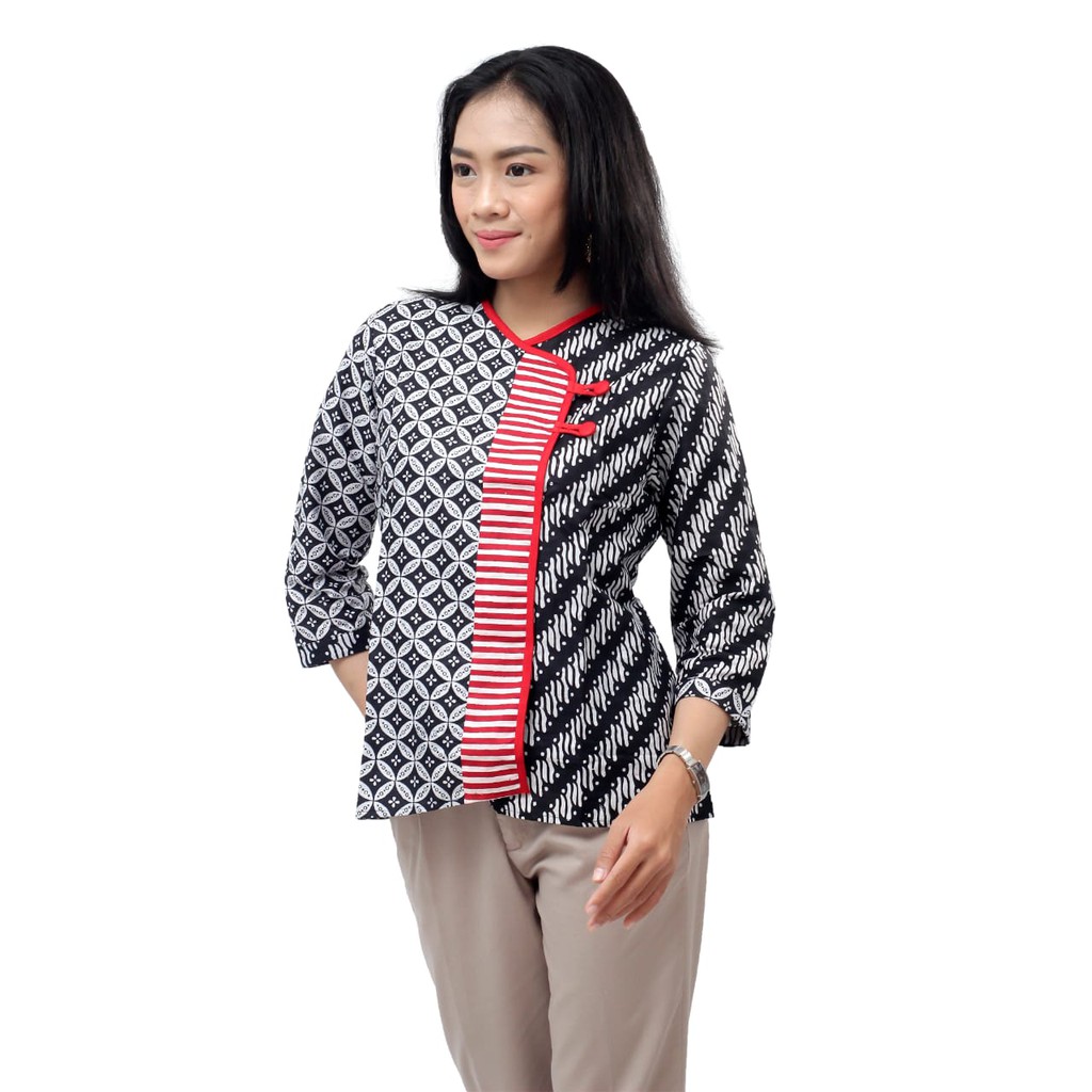 Batik Wanita Atasan Blouse Modern white line blouse