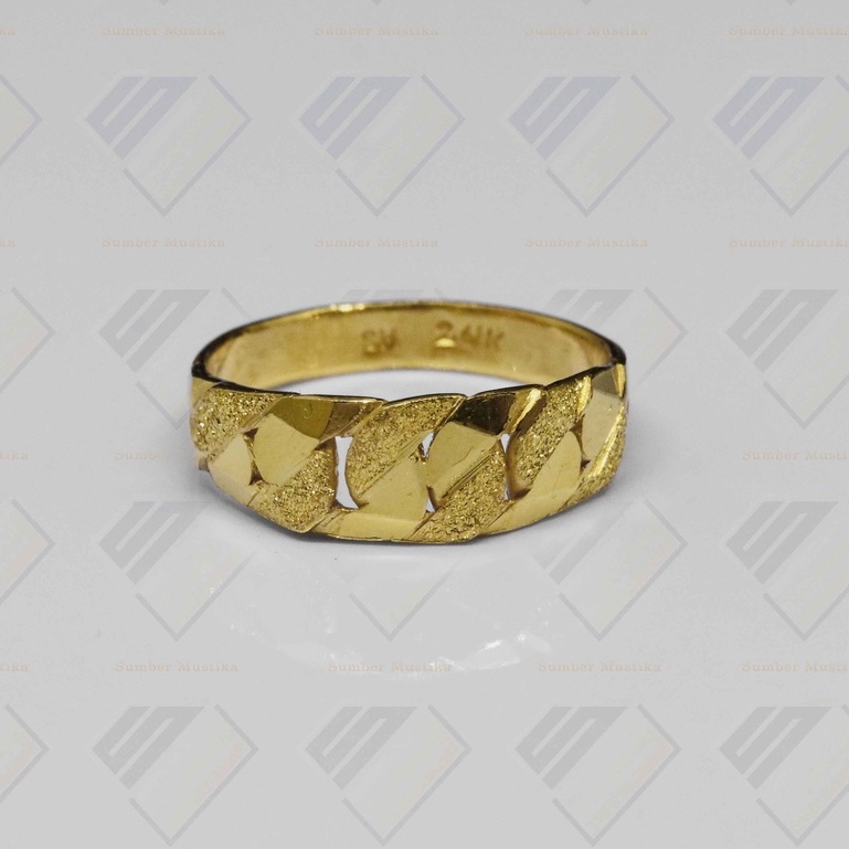 Cincin Emas 24 Karat Model Rante Single Doff