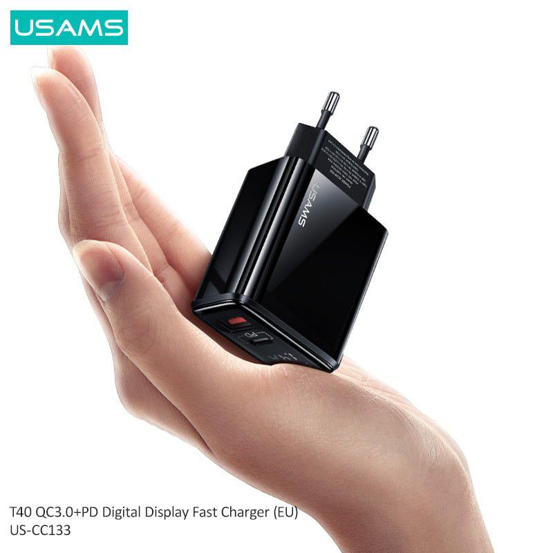 USAMS T40 Charger Fast Charge Digital Display PD20W + QC3.0