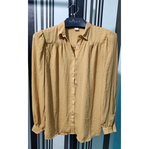 H&M Long Sleeve Patterned /Striped Blouse Wanita Branded Original-Yellow