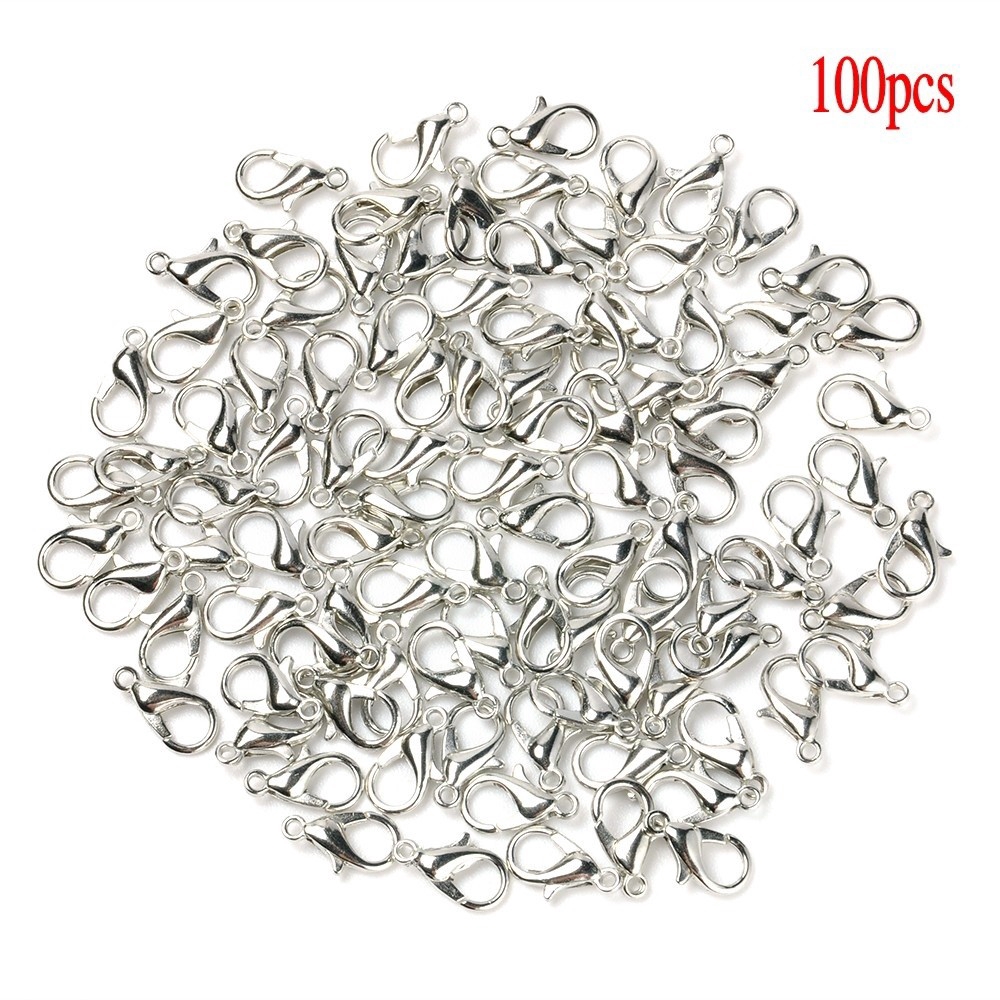 100 PCS Lobster Clasp Alloy Hooks Silver Color 12 x 6mm TOP Jewelry Accessories