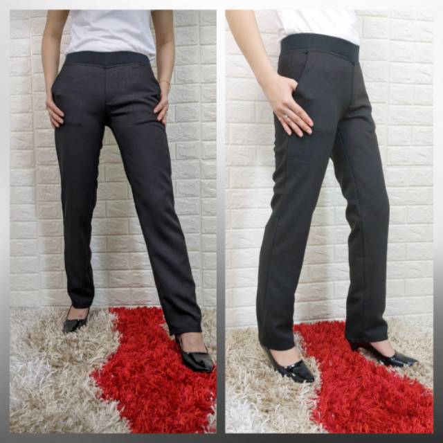 Celana kerja pinggang karet celana kantor wanita