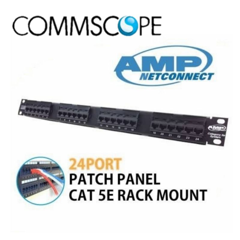 patch panel 24 port cat 5 plus modular cat 5e amp commscope 1u rackmount 19&quot; 19 inc