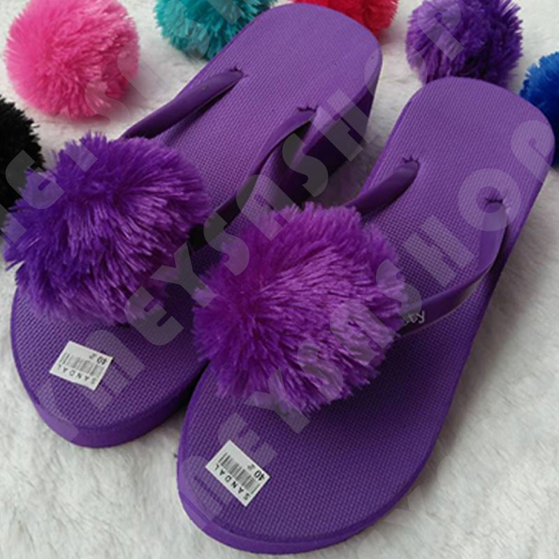 Sandal Wedges POMPOM Kualitas Super