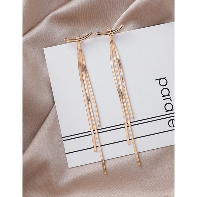 LRC Anting Tusuk Fashion Gold 925 Silver Needle Curved Tassel Earrings D28121