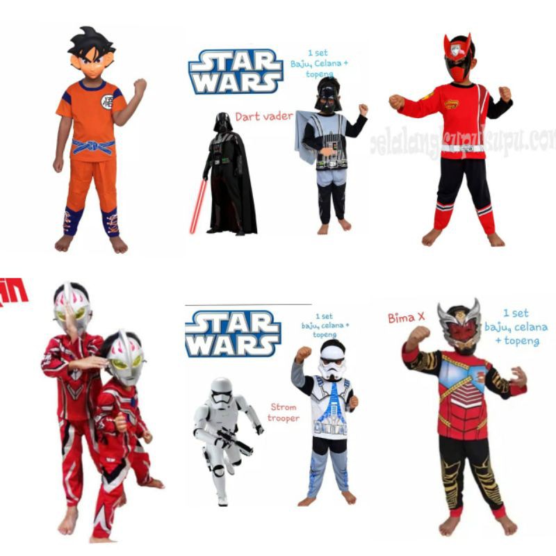 KOSTUM BAJU ANAK STAR WARS DRAGON BALL BIMA POWER RANGERS ULTRAMEN GRATIS TOPENG