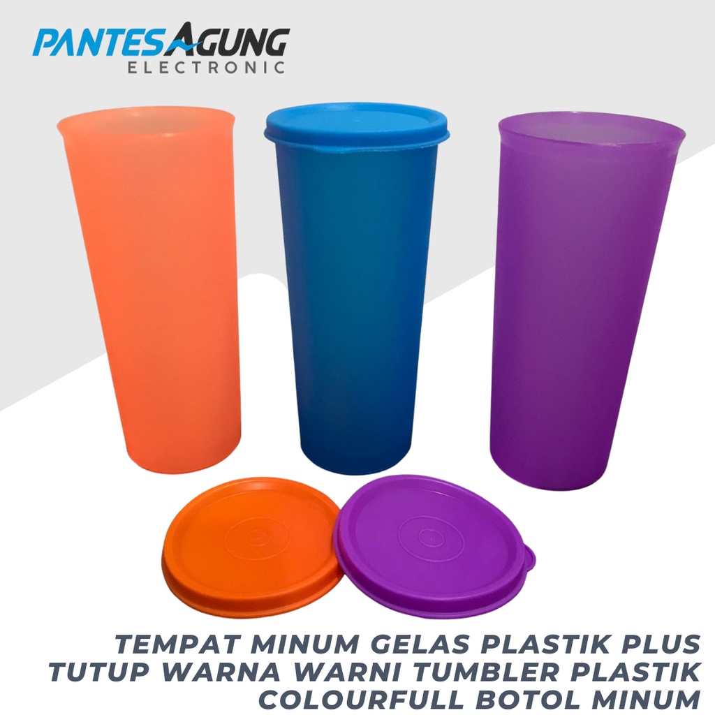 TEMPAT MINUM GELAS PLASTIK PLUS TUTUP WARNA WARNI TUMBLER PLASTIK COLOURFULL BOTOL MINUM