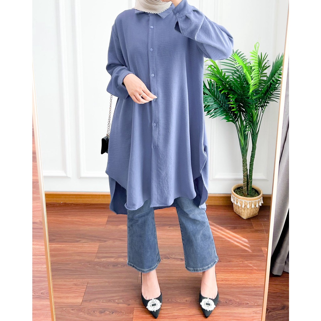 Ivana Tunik Jumbo LD 116 / Kemeja Atasan Wanita OVERSIZE Lengan Panjang Bahan Cotton Crinkle