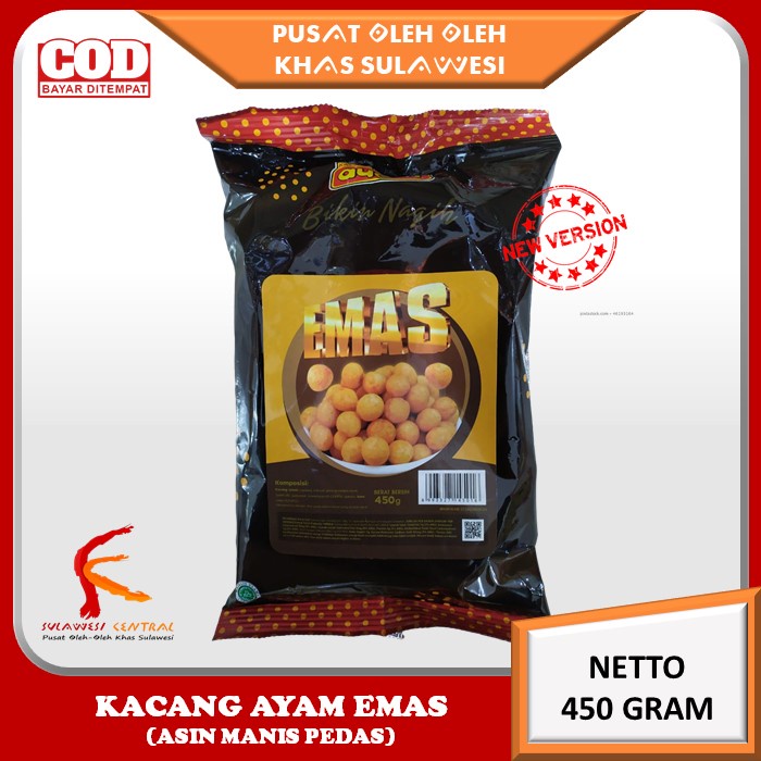 

Kacang Ayam EMAS rasa Asin, Manis PEDAS cemilan khas Sulawesi 450 gr
