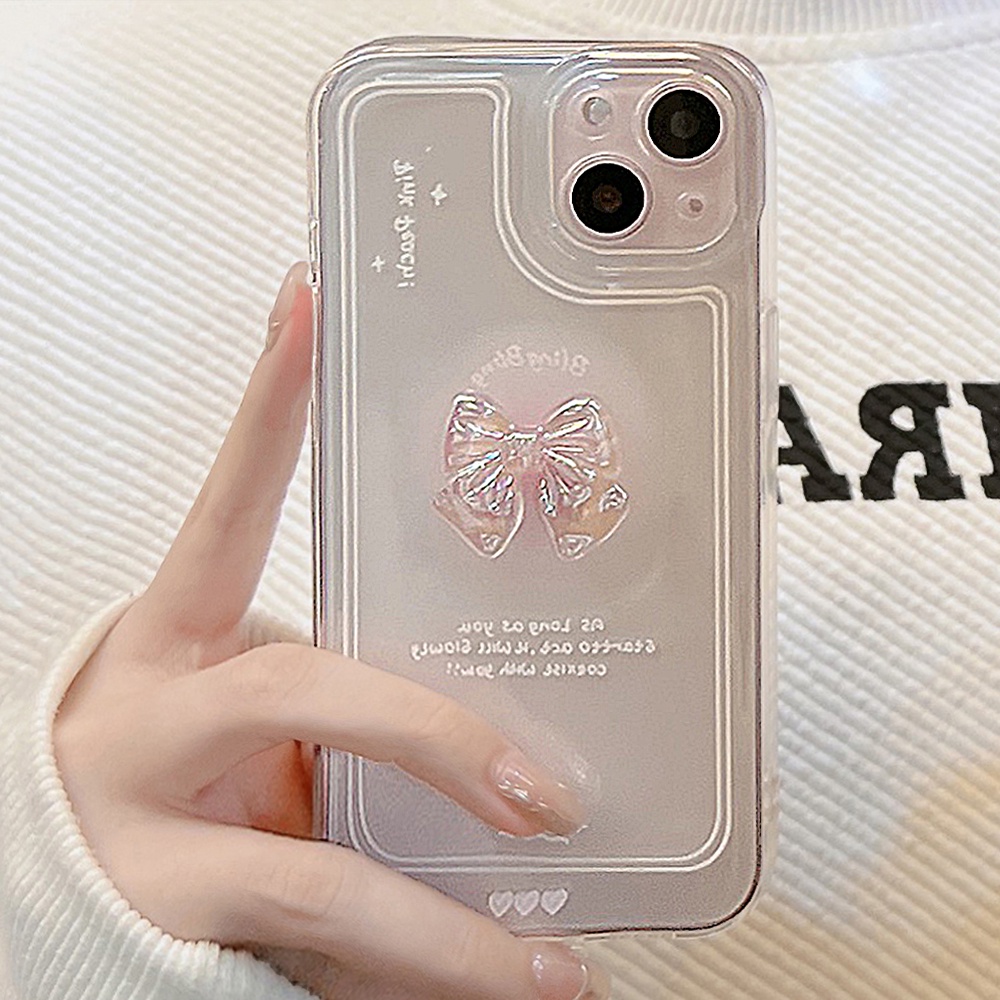 Soft case Bahan Akrilik Tahan Banting Desain Pita Untuk iPhone 11 12 13 Pro max mini XS max xr 7 8 Se20 plus