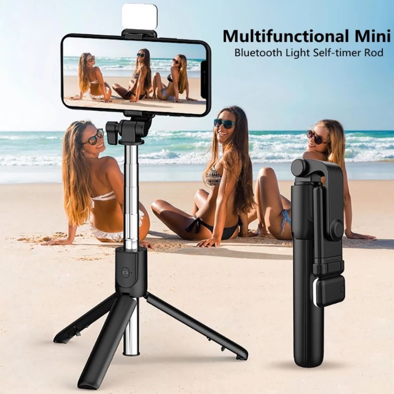 Tongsis Tongkat Selfie StickTripod Bluetooth Black Platinum K07