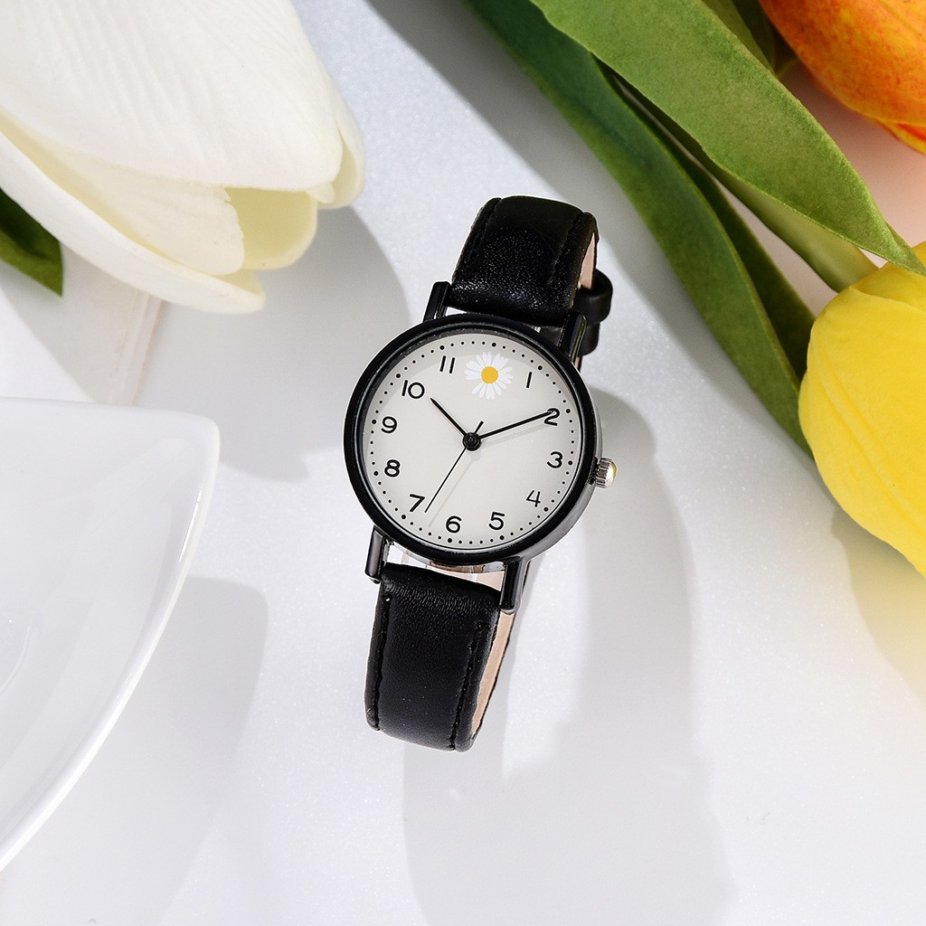 Jam Tangan Wanita Bunga Daisy Analog Quartz Korean Watch Analog Fashion Wanita-40-3 Hitam