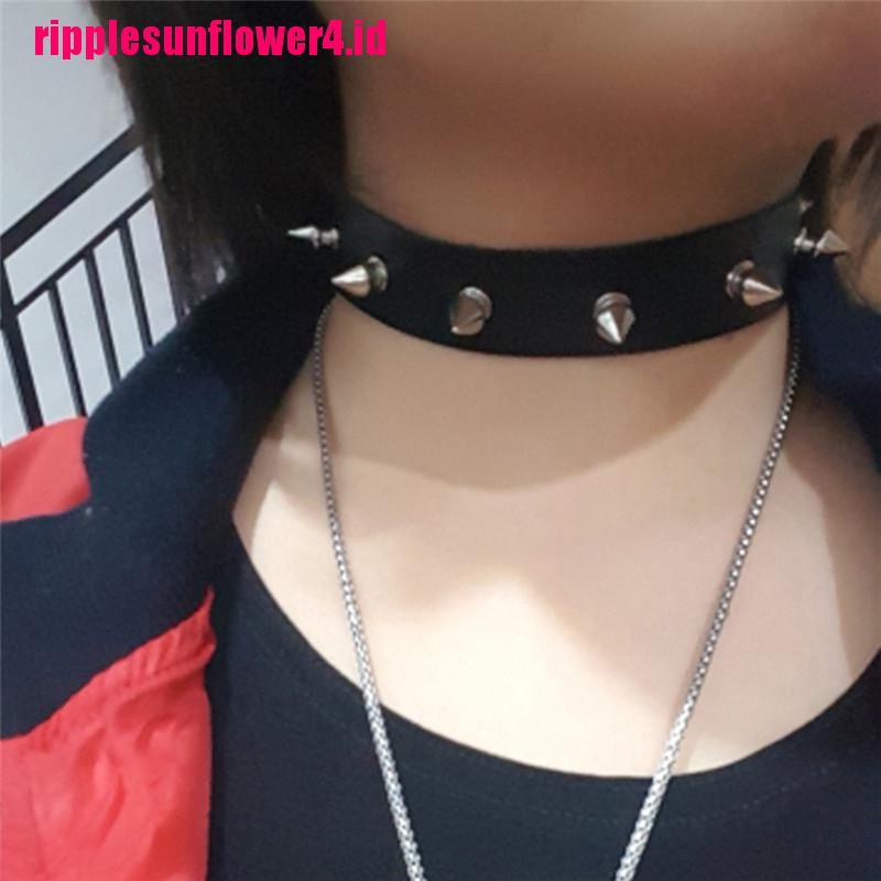 Kalung Choker Kulit Aksen Rivet Bentuk Hati Gaya Punk Gothic Untuk Wanita