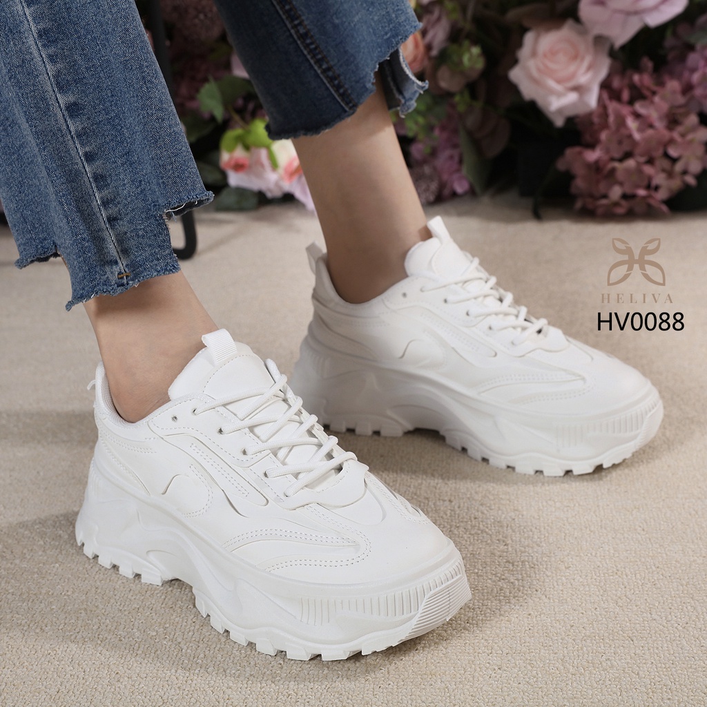 HELIVA GABE Sneakers Sepatu Polos Tali Sol 6cm Tinggi Bahan Kulit HV0088 Original Brand