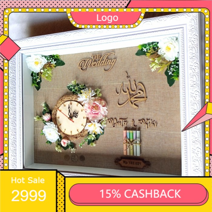 MAHAR PERKAWINAN RUSTIC JAM RING FIGURA PUTIH MOTIF + BUNGA EDELWAIS