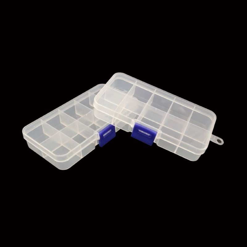 Storage Box Case 10 Sekat Grid Bisa di Lepas Tempat Kotak Penyimpanan Perhiasan / Manik-Manik Baut Mur Beads