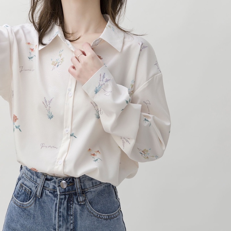 [KYLIE]Kemeja putih motif sifon  hijab friendly casual