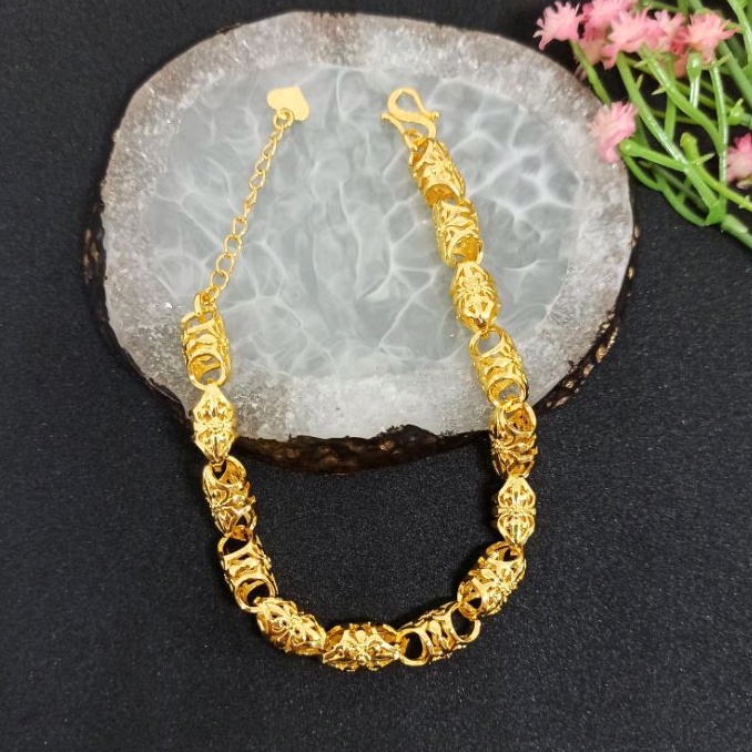 Gelang Yaxiya Rantai Bambu Ukir warna Gold 24k G08119