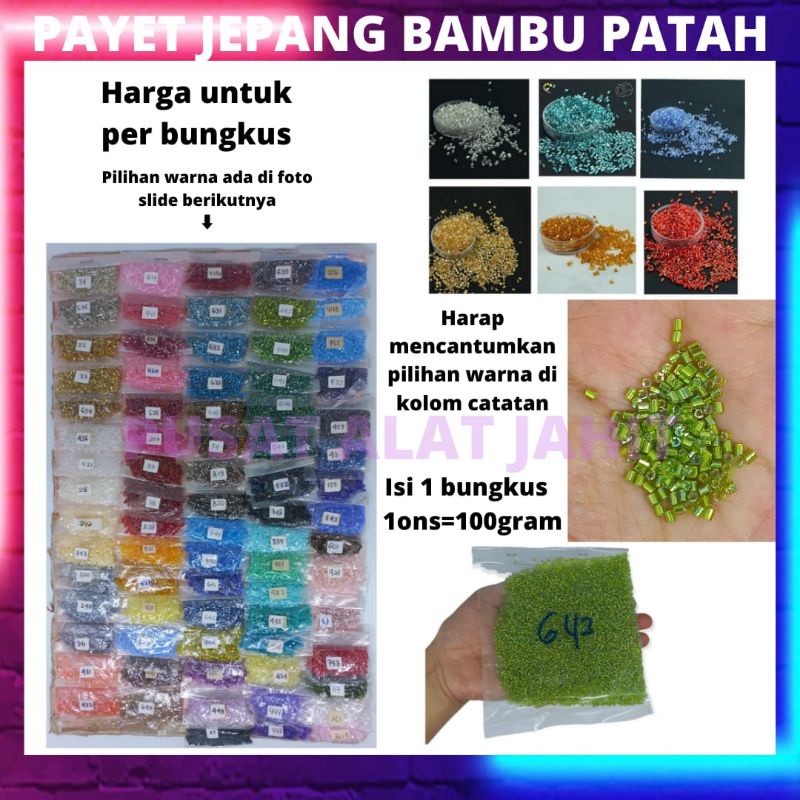 Payet jepang patah bambu mute manik payet kebaya dress per 100gram