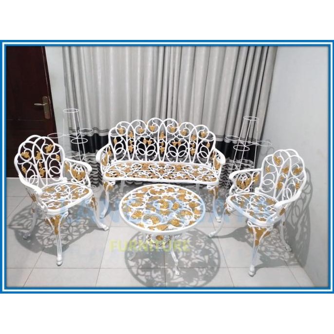KURSI TERAS BESI 1 SET MOTIF ANGGUR (WARNA BISA REQUEST) TERLARIS1111