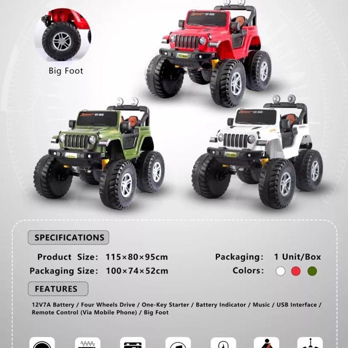 MOBIL AKI MAINAN ANAK JEEP BIGFOOT PACIFIC PJ-8606 / PJ8606