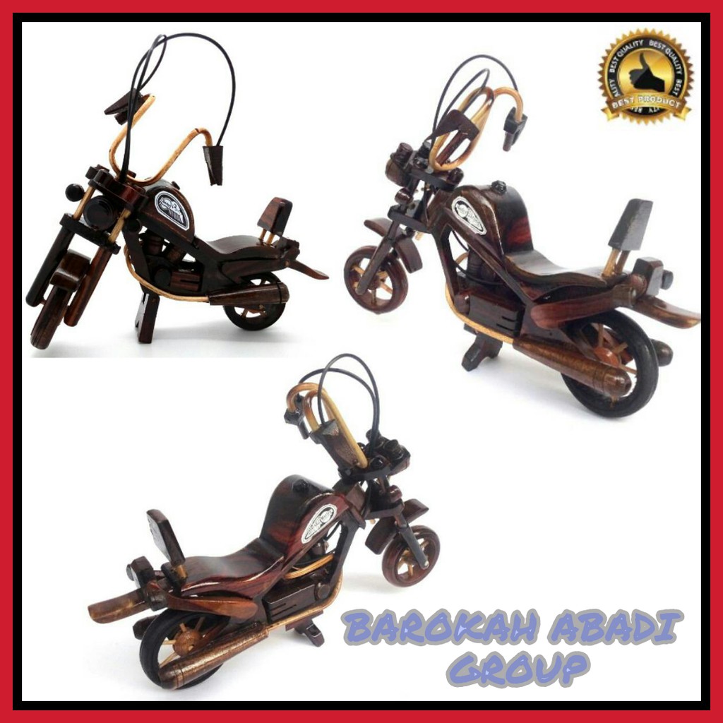 Miniatur Motor Harley Davidson Kayu Ukuran S 22x16x4 Cm