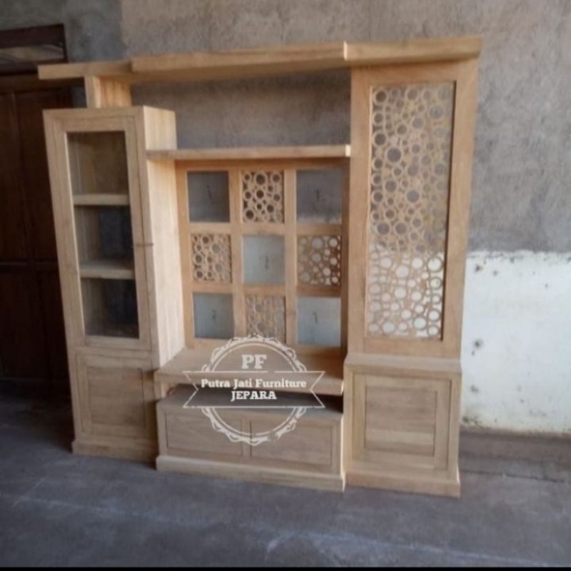Lemari sekat jati/Lemari Tv partisi model minimalis mebel Jepara