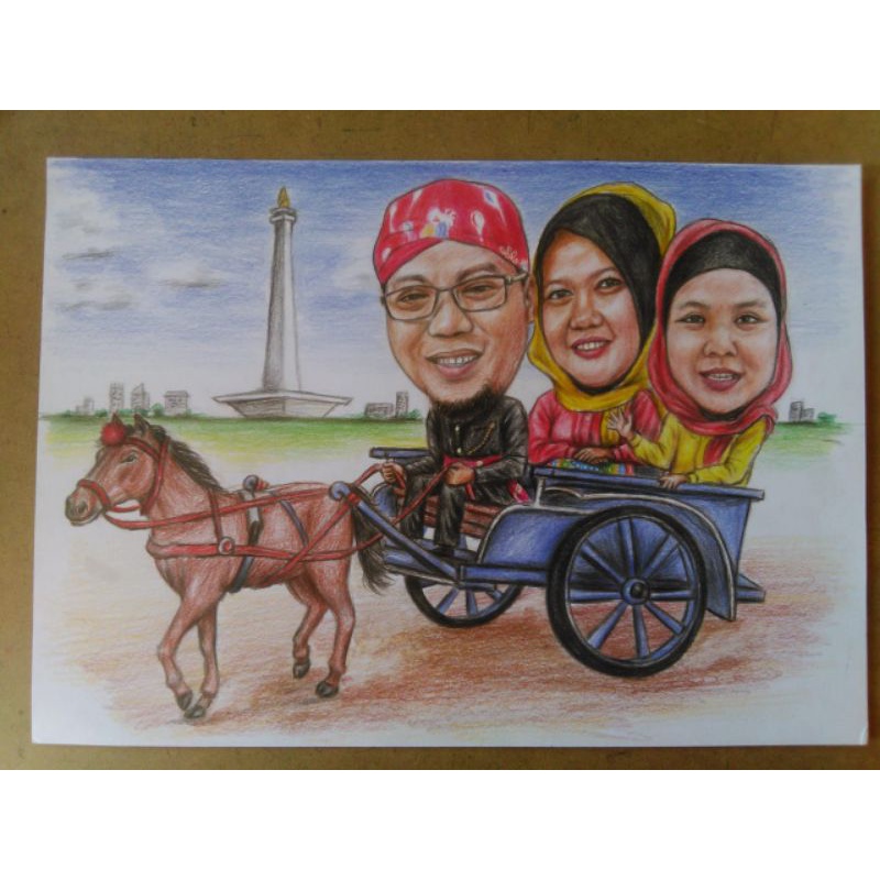 karikatur keluarga 3 wajah/orang