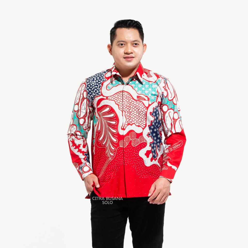 TRIDARMA MERAH Kemeja Batik Pria Full Furing Bahan Katun Primisima